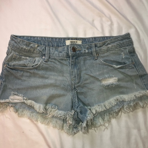Blue denim distressed shorts from Forever 21. Size 28” - Picture 2 of 3